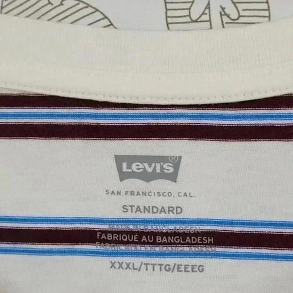 NWT Levis Mens Striped T-Shirt 3XL White With Brown & Blue Stripes 100% Cotton - Picture 6 of 8